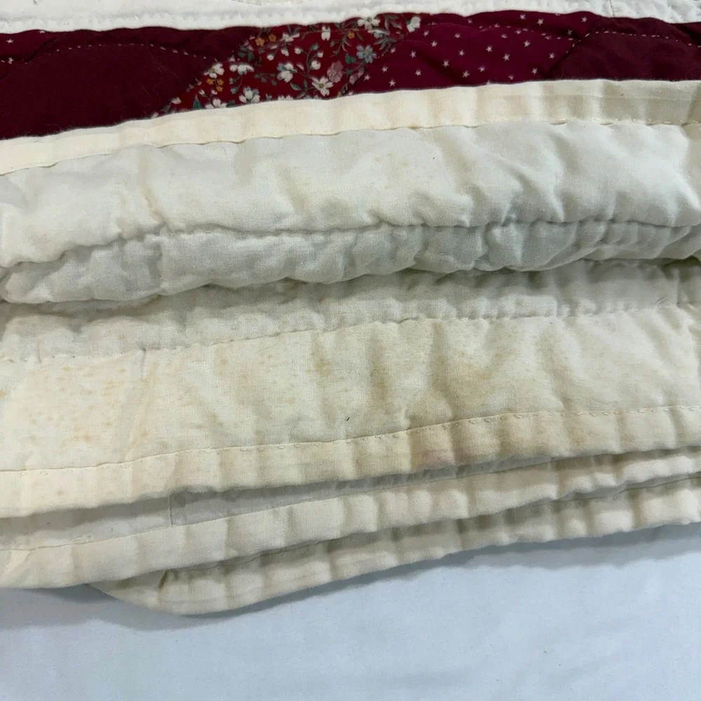 Vintage Handmade King Quilt Apple Basket Applique Patchwork Hand Quilted 96x118